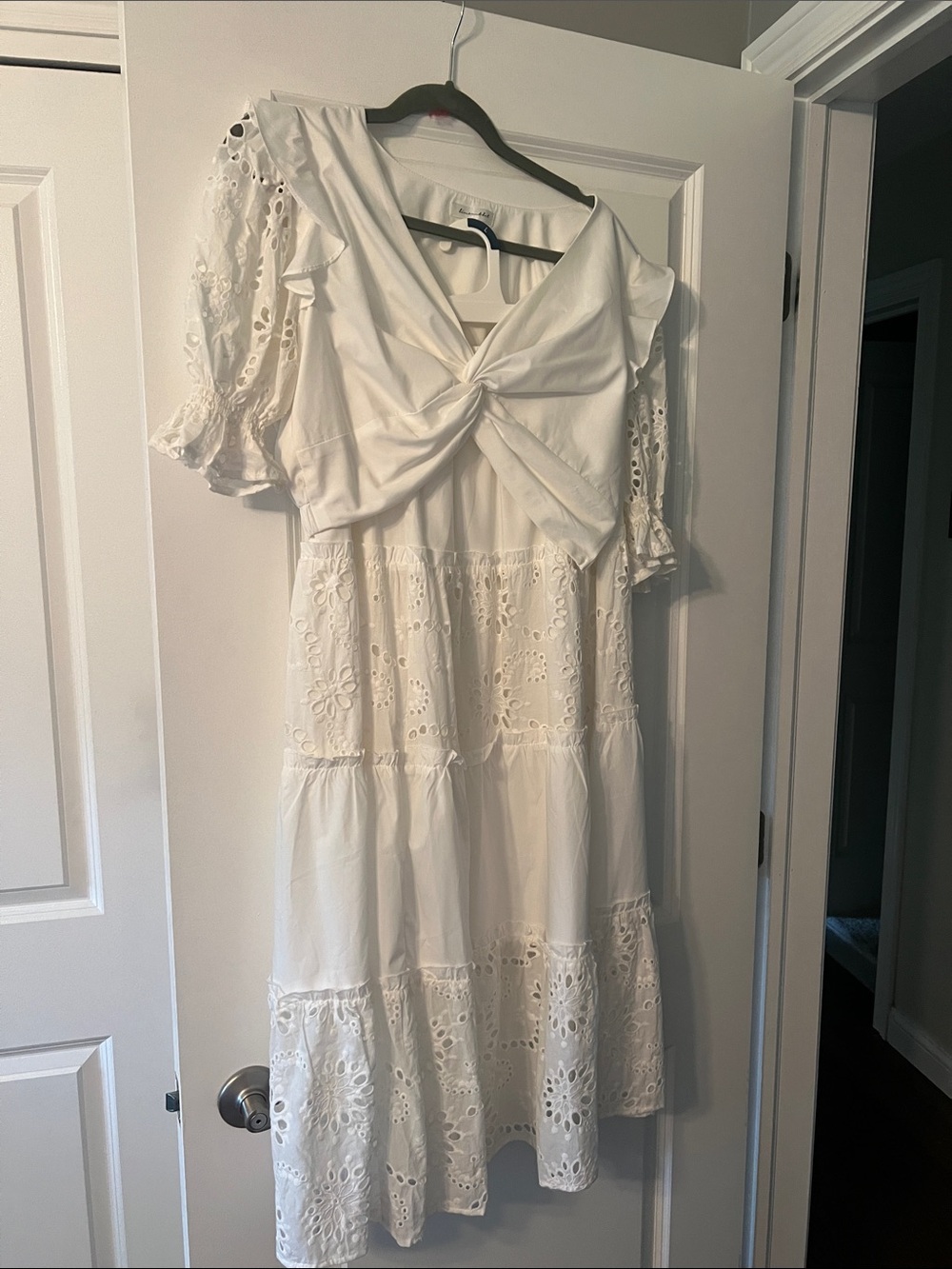 White Eyelet Midi skirt and blouse SET with Twist Front REVOLVE UNWORN